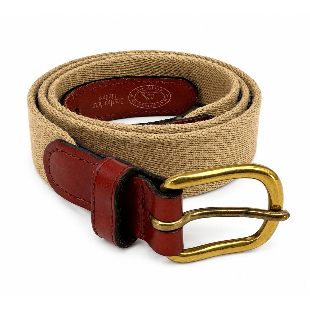 Leather Man Limited Men's Handmade Beige Woven Cotton Leather Belt Size 38